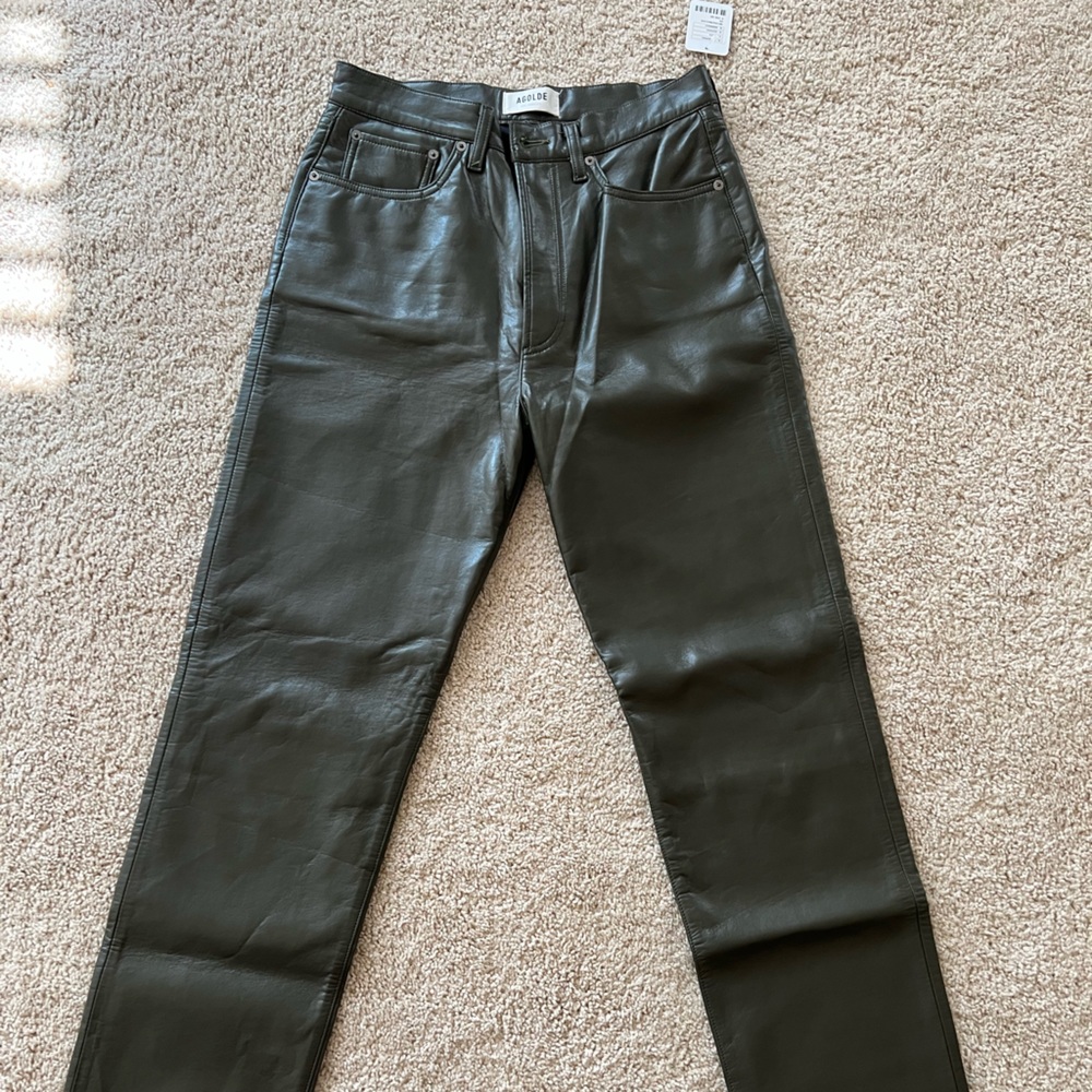 Army Green Leather Pants